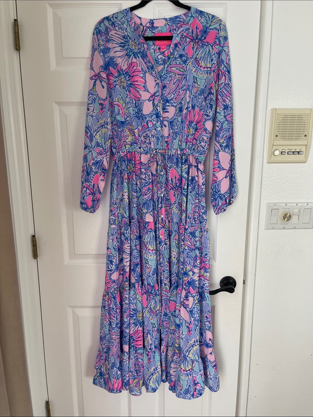 Lilly Pulitzer Blue and Pink Floral Tiered Maxi Dress